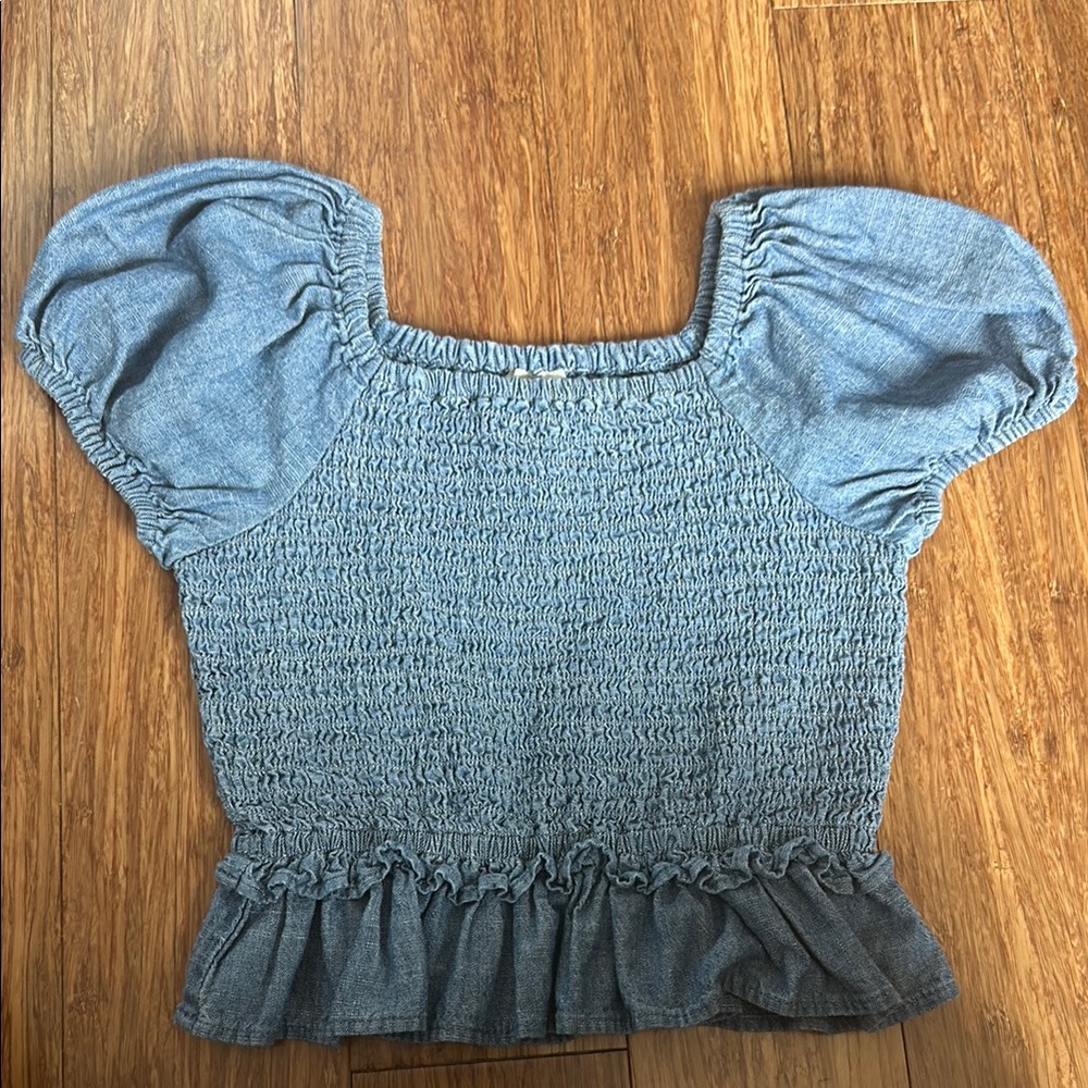Crewcuts Blue Puff Sleeve Smocked Blouse